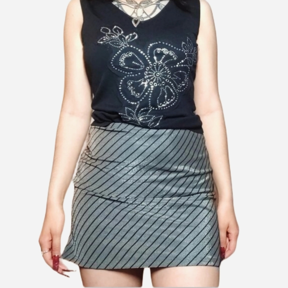 Y2K Hot Kiss Pinstripe Silver Mini Skirt!